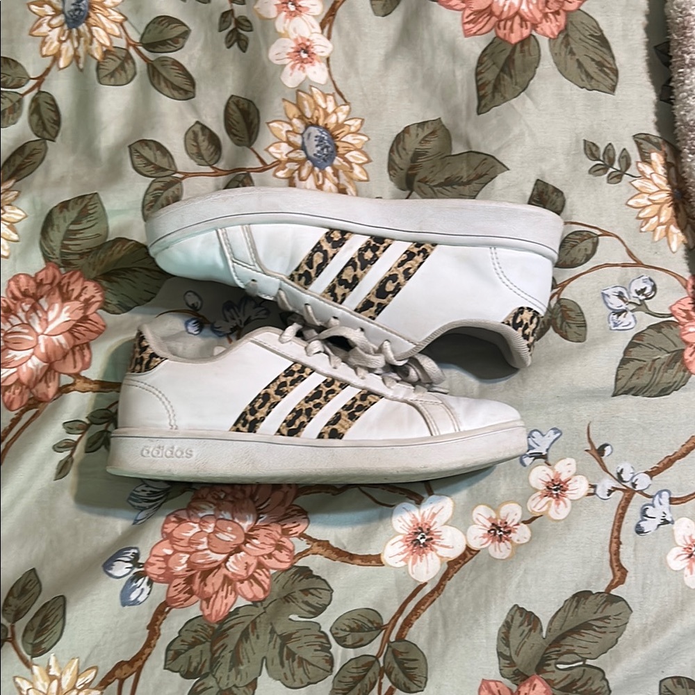 Adidas White Sneakers with Leopard Print